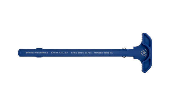 The Strike Latchless Charging Handle is machined from 7075 aluminum and has an anodized blue finish